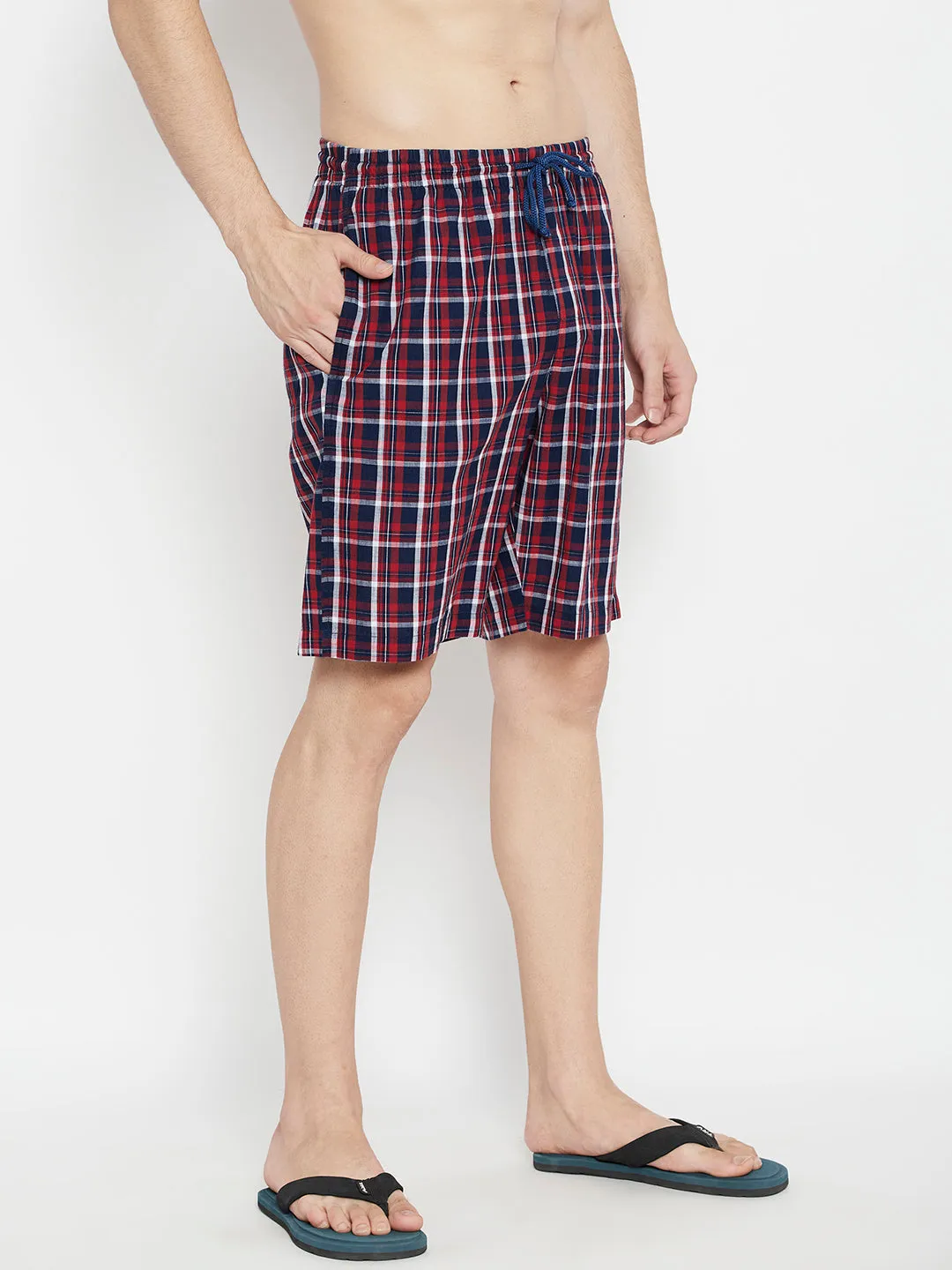 Red Checked Slim Fit Lounge Shorts