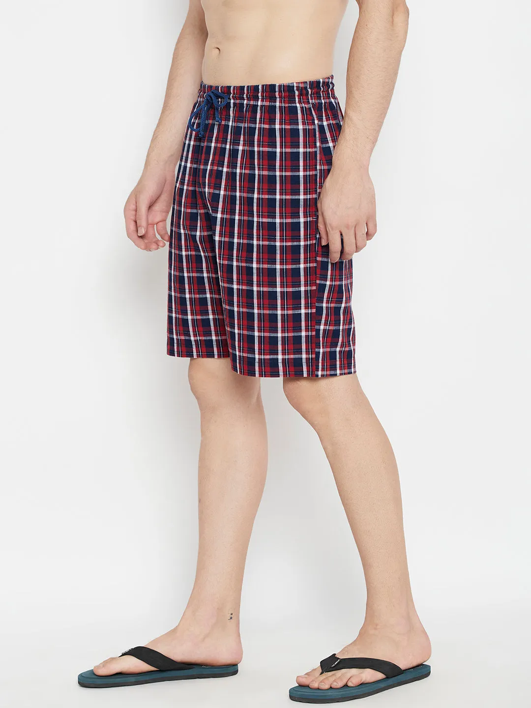 Red Checked Slim Fit Lounge Shorts