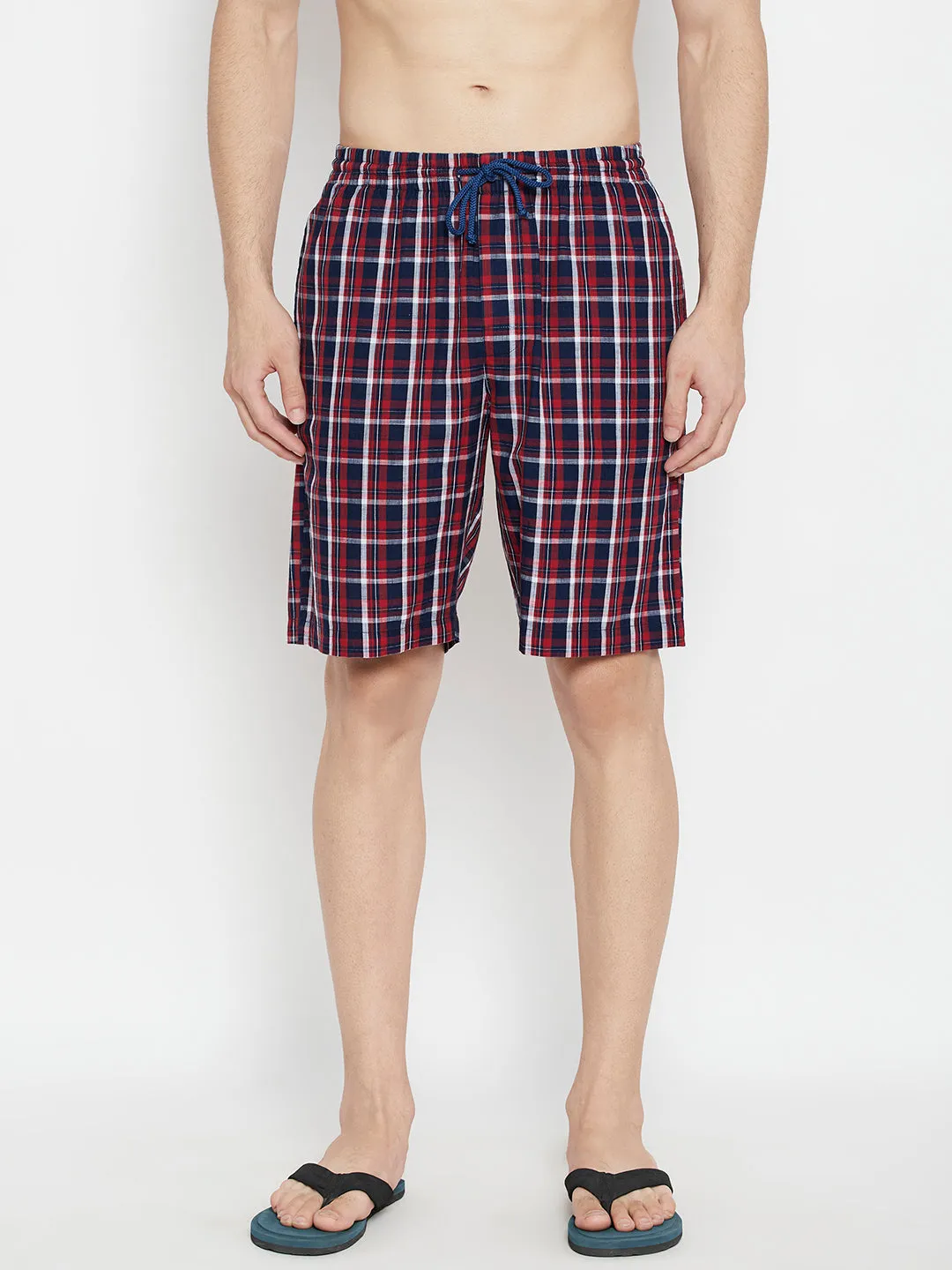 Red Checked Slim Fit Lounge Shorts