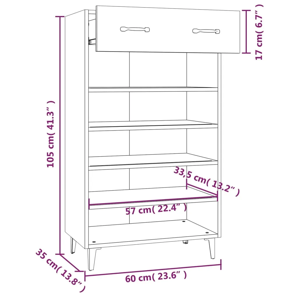Shoe Cabinet Grey Sonoma 60x35x105 cm Engineered Wood