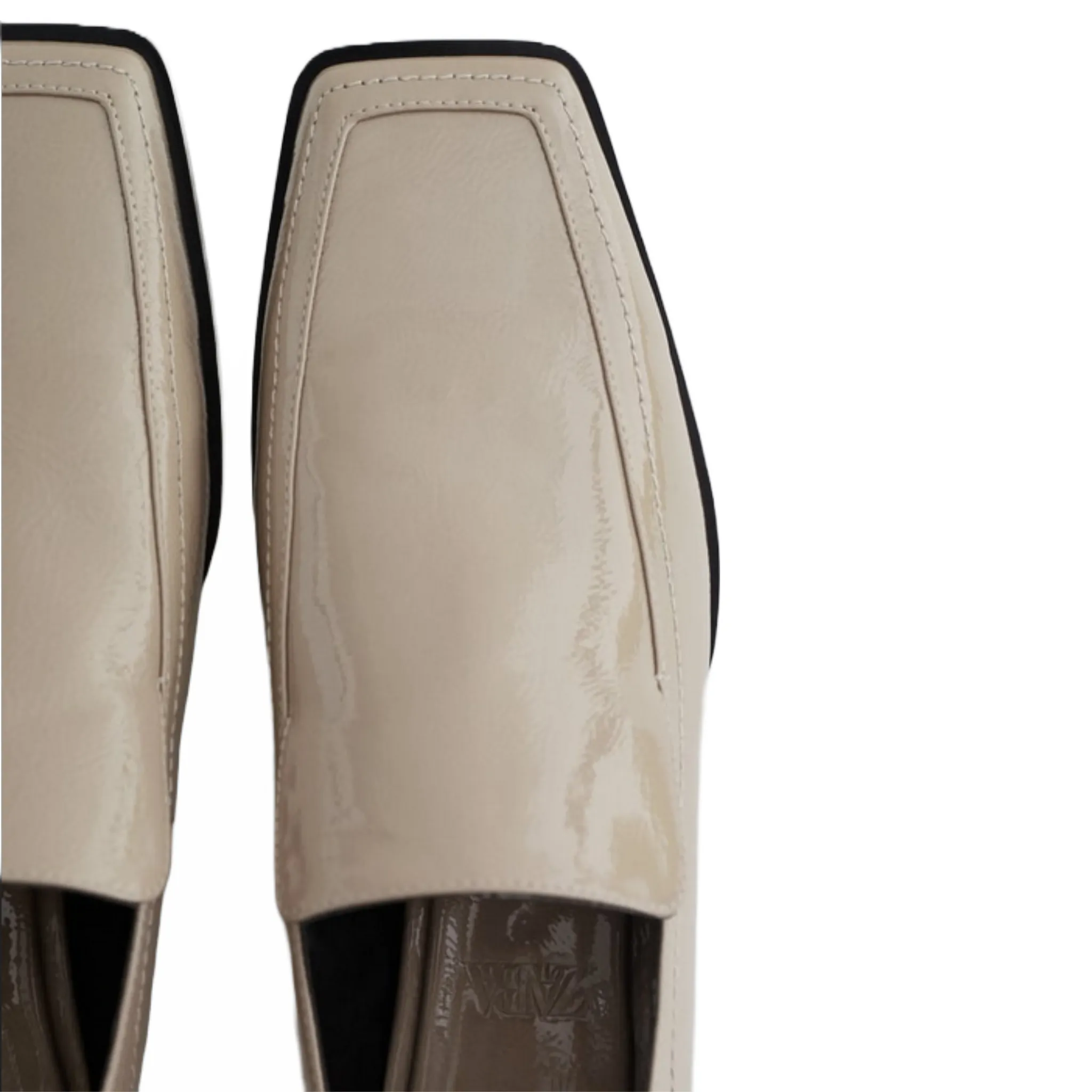 Zara Patent Finish Flat Shoes With Square Toe | 6